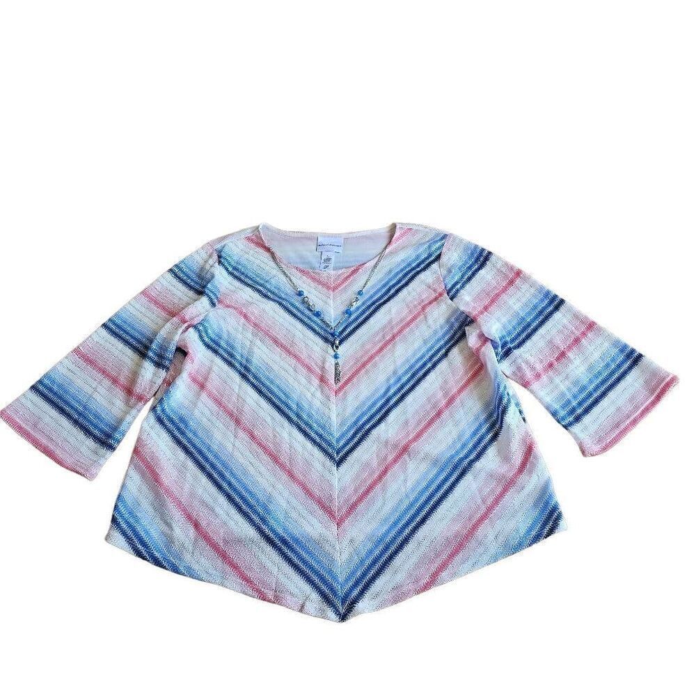 Alfred Dunner Womens Sz XL multicolor chrevon necklace top blouse